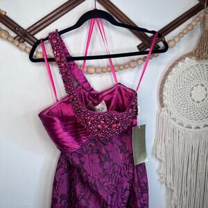 NEW Lara Fuchsia Beaded Formal One Shoulder Formal Dress